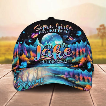 Maxcorners Moonlight Mountain Lake In Their Souls Personalized Name Unisex 3D Cap