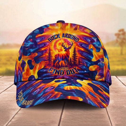 Maxcorners Buck Around And Find Out Tie Dye Deer Personalized Name Unisex 3D Cap