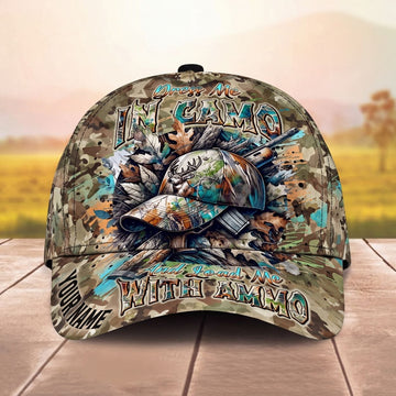 Maxcorners Hunter Cap Shotgun Dress Me In Camo Load Me With Ammo Personalized Name Unisex 3D Cap