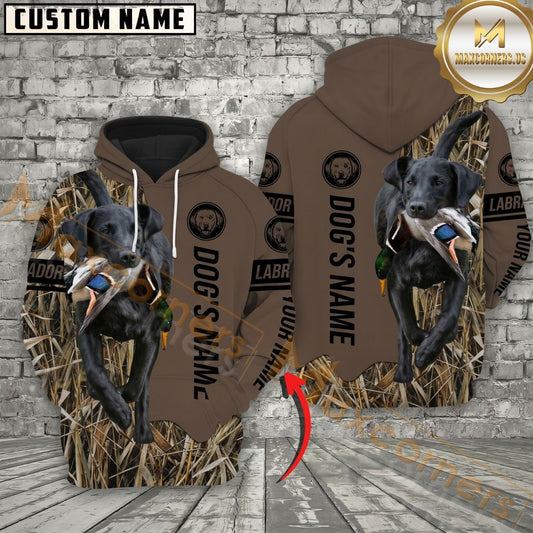 Maxcorners Black Labrador Retriever Hunting Dog Hoodie Wildlife Hunting Marsh Camo Design Personalized Name Unisex 3D Hoodie