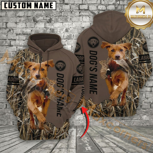 Maxcorners Fox Red Labrador Retriever Hunting Dog Hoodie Wildlife Hunting Marsh Camo Design Personalized Name Unisex 3D Hoodie
