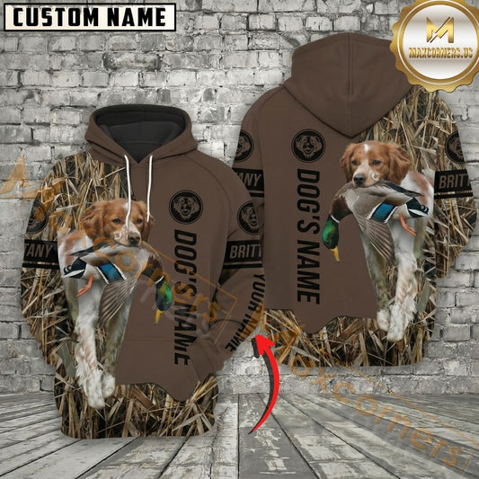 Maxcorners Brittany Hunting Dog Hoodie Wildlife Hunting Marsh Camo Design Personalized Name Unisex 3D Hoodie