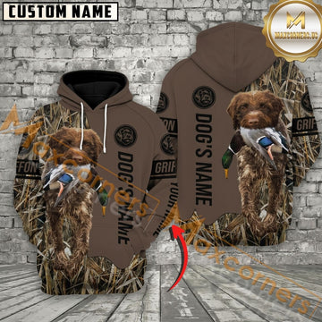 Maxcorners Griffon Hunting Dog Hoodie Wildlife Hunting Marsh Camo Design Personalized Name Unisex 3D Hoodie