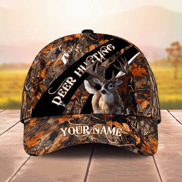 Maxcorners Hunting Cap Autumn Woodland Camo Black Stripe Design Personalized Name 3D Cap