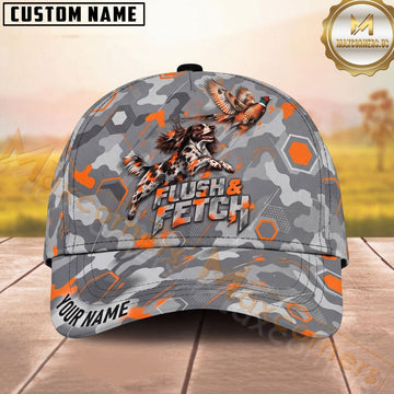 Maxcorners Springer Spaniel Pheasant Hunt Flush & Fetch Geometric Gray Camo Personalized Name Unisex 3D Cap