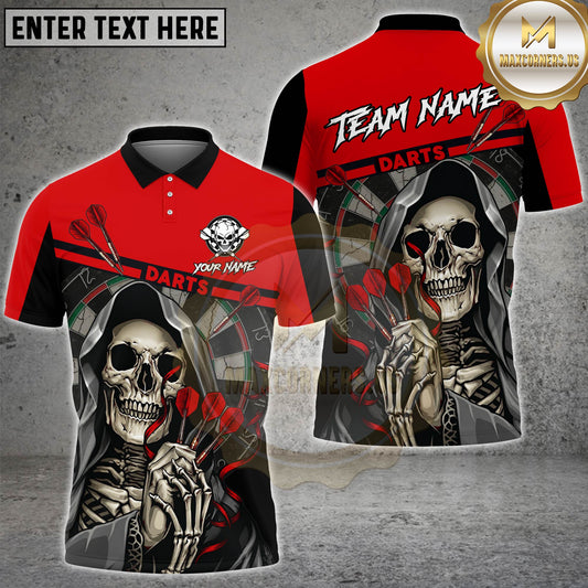 Maxcorners Darts Grim Reaper Skeleton Holding Darts Dartboard Vivid Orange Black Multi Options Personalized Name, Team Name Unisex 3D Shirt (4 Colors)