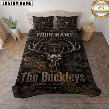 Maxcorners Deer Hunting Skull Camo Rustic Personalized Name 3D Bedding Set