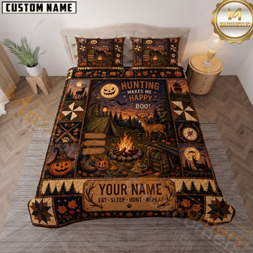 Maxcorners Deer Hunting Halloween Camping Personalized Name 3D Bedding Set