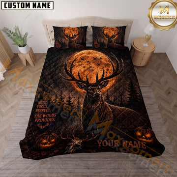 Maxcorners Buck Deer Full Moon Hunter The Woods Provides Halloween Night Forest Personalized Name 3D Bedding Set