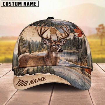 Maxcorners Whitetail Deer Buck Majestic Antlers Mountain Forest Torn Paper Personalized Name 3D Cap