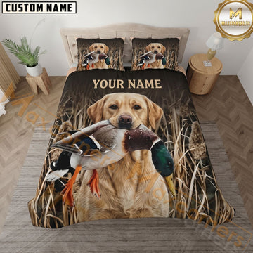 Maxcorners Duck Hunting Dog Mallard Waterfowl Hunter Reeds Marsh Personalized Name 3D Bedding Set