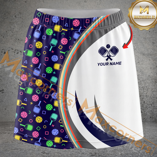 Maxcorners Pickleball Retro Pattern Multicolor Options Personalized 3D Skort