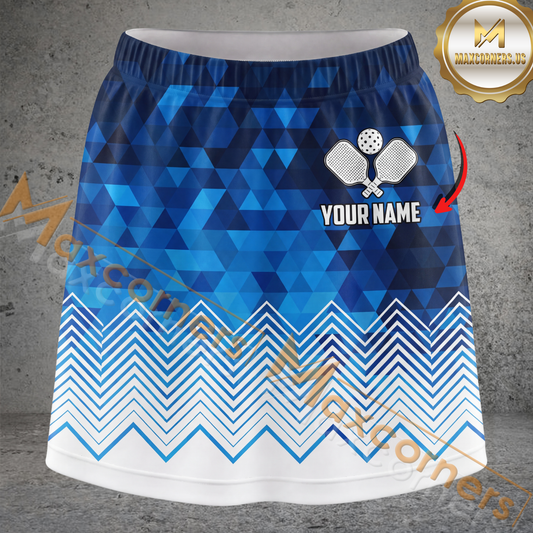 Maxcorners Pickleball Blue Triangle Pattern Multicolor Options Personalized 3D Skort