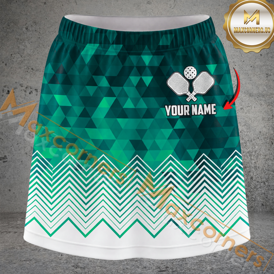 Maxcorners Pickleball Blue Triangle Pattern Multicolor Options Personalized 3D Skort