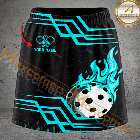 Maxcorners Pickleball Flaming Ball Gold Accent Multicolor Options Personalized 3D Skort