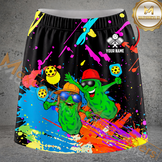 Maxcorners Pickleball Funny Pickle Characters Multicolor Options Personalized 3D Skort