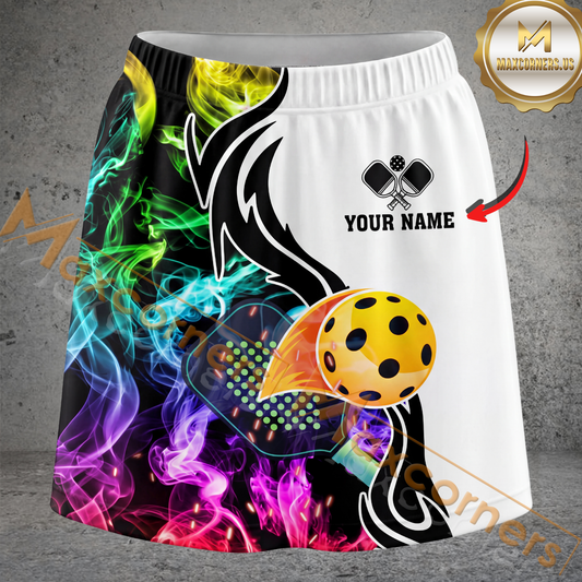 Maxcorners Pickleball Flaming Ball Multicolor Options Personalized 3D Skort