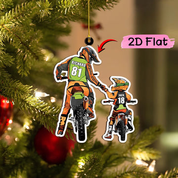 Maxcorners Dirt Bike Dad And Son Fist Bump Motocross Custom Name Gift 2D Flat Acrylic Ornament, Keychain