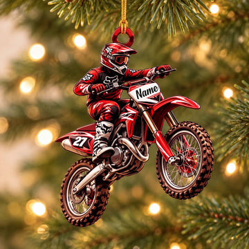 Maxcorners Motocross Dirt Bike Jumping Rider Red White Custom Name Gift 2D Flat Acrylic Ornament, Keychain