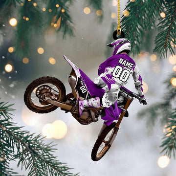 Maxcorners Motocross Dirt Bike Rider Jumping Purple White Custom Name Gift 2D Flat Acrylic Ornament, Keychain
