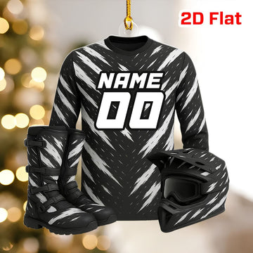 Maxcorners Motocross Racing Gear Jersey Helmet Boots Black Custom Name Gift 2D Flat Acrylic Ornament, Keychain