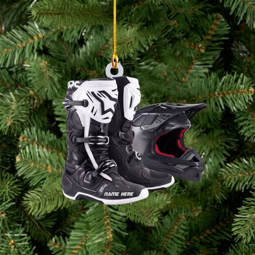 Maxcorners Dirt Bike Helmet Boots Gear Matte Black Custom Name Gift 2D Flat Acrylic Ornament, Keychain