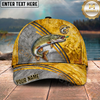 Maxcorners Fishing Metallic Gold Stripe Personalized Name 3D Cap