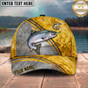 Maxcorners Fishing Metallic Gold Stripe Personalized Name 3D Cap