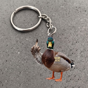 Maxcorners Realistic Mallard Duck Middle Finger Sarcastic Bird Custom Name Gift 2D Flat Arcrylic Ornament, Keychain