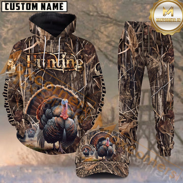 Maxcorners Turkey Hunting Wild Tom Reeds Marsh Leaf Camouflage Personalized Name Unisex 3D Shirt