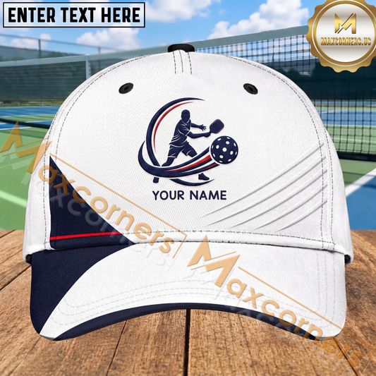 Maxcorners Pickleball Player Red Navy Motion Swoosh Personalized Name 3D Cap
