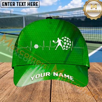 Maxcorners Pickleball Heartbeat Player Green Gradient Personalized Name 3D Cap (4 Colors)