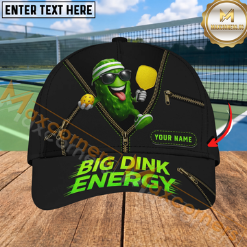 Maxcorners Big Dink Energy Cool Pickle Character Zipper Style Personalized Name 3D Cap