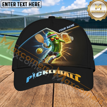 Maxcorners Pickleball And Beer Split Design Lightning Pickle Character Personalized Name 3D Cap