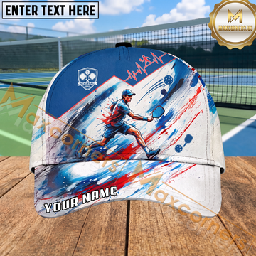 Maxcorners Pickleball Male Player Watercolor Art Personalized Name 3D Cap