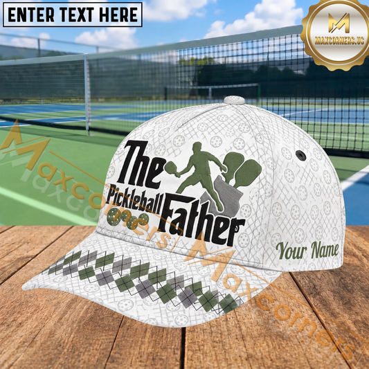 Maxcorners Pickleball Father Vintage Typography Personalized Name 3D Cap