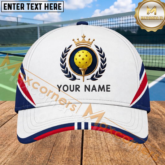 Maxcorners Pickleball Royal Crown Emblem Personalized Name 3D Cap
