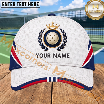 Maxcorners Pickleball Gold Crown Laurel Champion Emblem Personalized Name 3D Cap