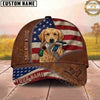 Maxcorners Hunting Dog Duck Hunting American Flag Leather Zipper Detail Personalized Name 3D Cap