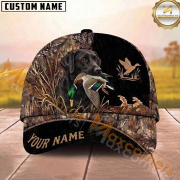 Maxcorners Hunting Dog Waterfowl Hunting Mallard In Mouth Flying Duck Badge Personalized Name 3D Cap