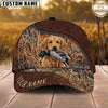 Maxcorners Hunting Dog Duck Hunter Mallard In Mouth Zipper Leather Detail Personalized Name 3D Cap