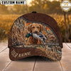 Maxcorners Hunting Dog Duck Hunter Mallard In Mouth Zipper Leather Detail Personalized Name 3D Cap