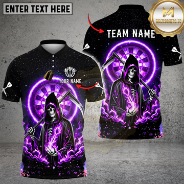 Maxcorners Skull Reaper Darts Shirt Cosmic Purple Fire Multi Options Personalized Name, Team Name Unisex 3D Shirt (4 Colors)