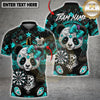 Maxcorners Sugar Skull Panda Red Roses & Stars Dartboard Pattern Multi Options Personalized Name, Team Name Unisex 3D Shirt (4 Colors)