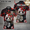 Maxcorners Sugar Skull Panda Red Roses & Stars Dartboard Pattern Multi Options Personalized Name, Team Name Unisex 3D Shirt (4 Colors)