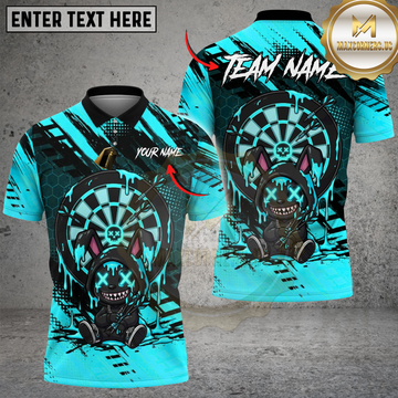Maxcorners Edgy X-Eyes Rabbit Darts Neon Grunge Dartboard Design Multi Options Personalized Name, Team Name Unisex 3D Shirt (4 Colors)