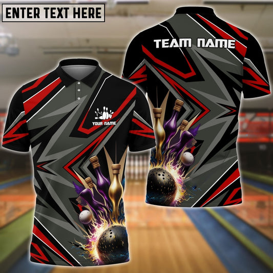 Maxcorners Bowling & Pins Sport Jersey Multicolor Option Customized Name, Team Name 3D Polo Shirt (3 Colors) 02