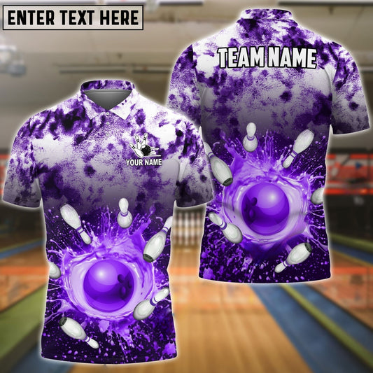 Maxcorners Bowling & Pins Tie-Dye Pattern Multicolor Option Customized Name, Team Name 3D Polo Shirt (4 Colors)
