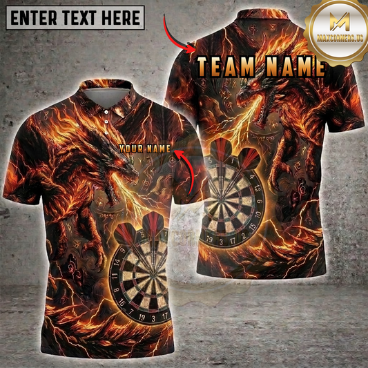 Maxcorners Fire Dragon Dartboard Lightning Flame Multi Options Personalized Name, Team Name Unisex 3D Shirt (5 Colors)
