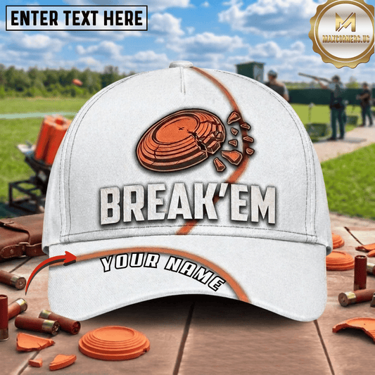 (8 Colors) Maxcorners Break Em Shattered Clay Orange Target Stripe Trap Shooting Multicolor Options Personalized Name 3D Cap